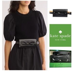 Kate Spade black genuine leather adjustable bow bag